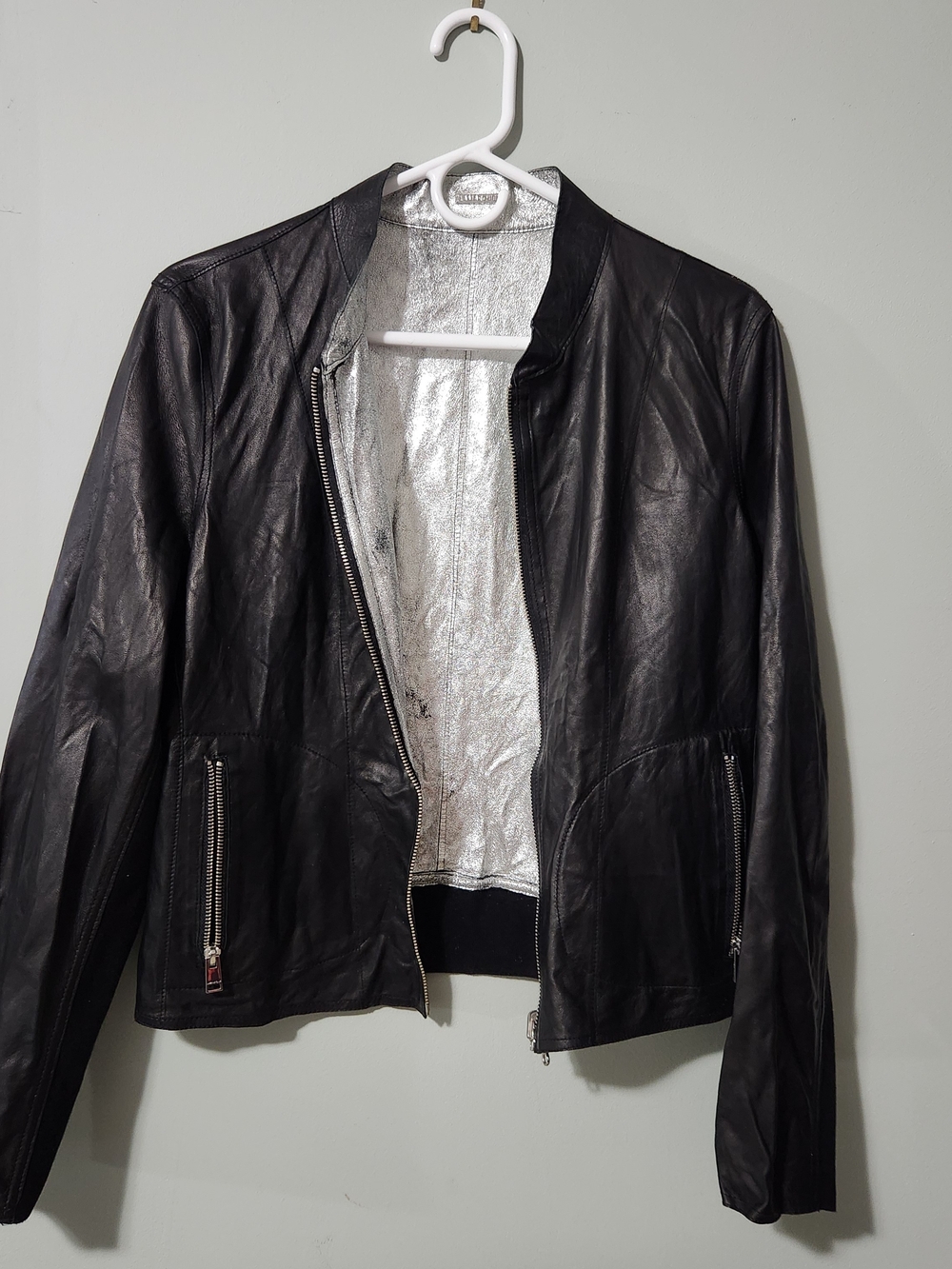 Black Leather Bomber Jacket - Unbranded